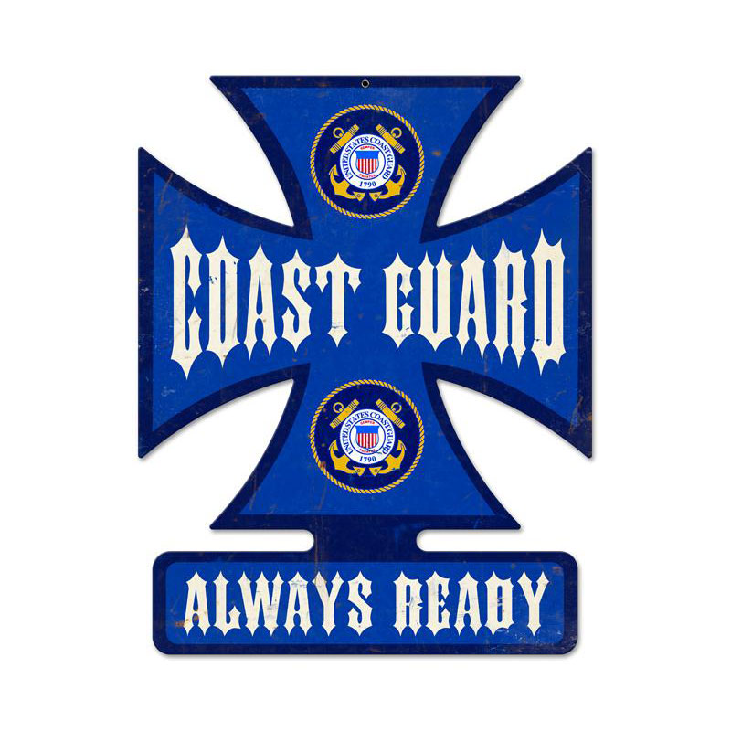 Coast Guard, Allied Military, Iron Cross Metal Sign, 15 X 19 Inches