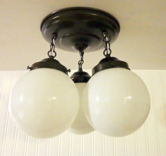 Milk Glass Opal Globe Ceiling Light Chain Trio