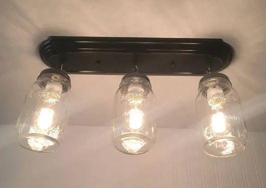 Mason Jar LIGHT FIXTURE Rectangular Chain Trio