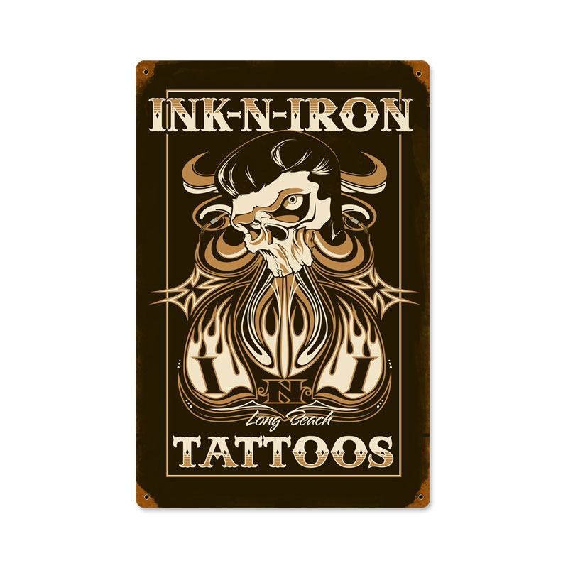 Long Beach Tattoos, Automotive, Vintage Metal Sign, 12 X 18 Inches