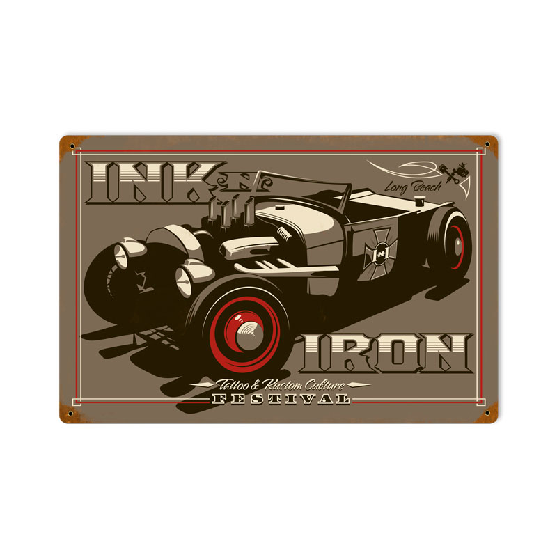 Red Tire Rod, Automotive, Vintage Metal Sign, 18 X 12 Inches