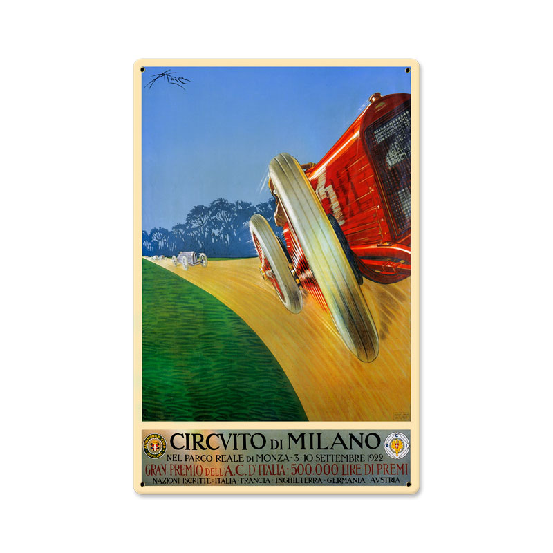 Milan Grand Prix, Automotive, Metal Sign, 12 X 18 Inches