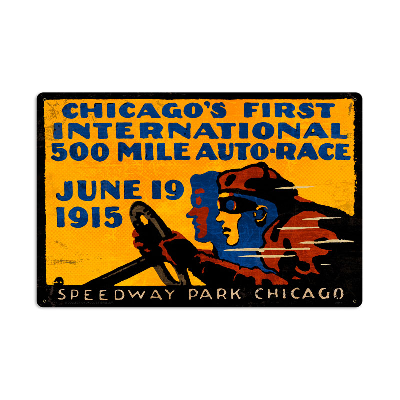 Chicago 500, Automotive, Metal Sign, 24 X 16 Inches
