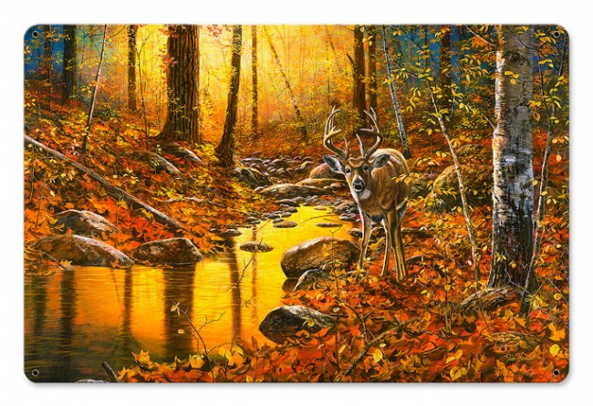 Close Encounter Gold Tone, Featured Artists/Jim Hansel Art, Satin Metal Sign, 18 X 12 Inches