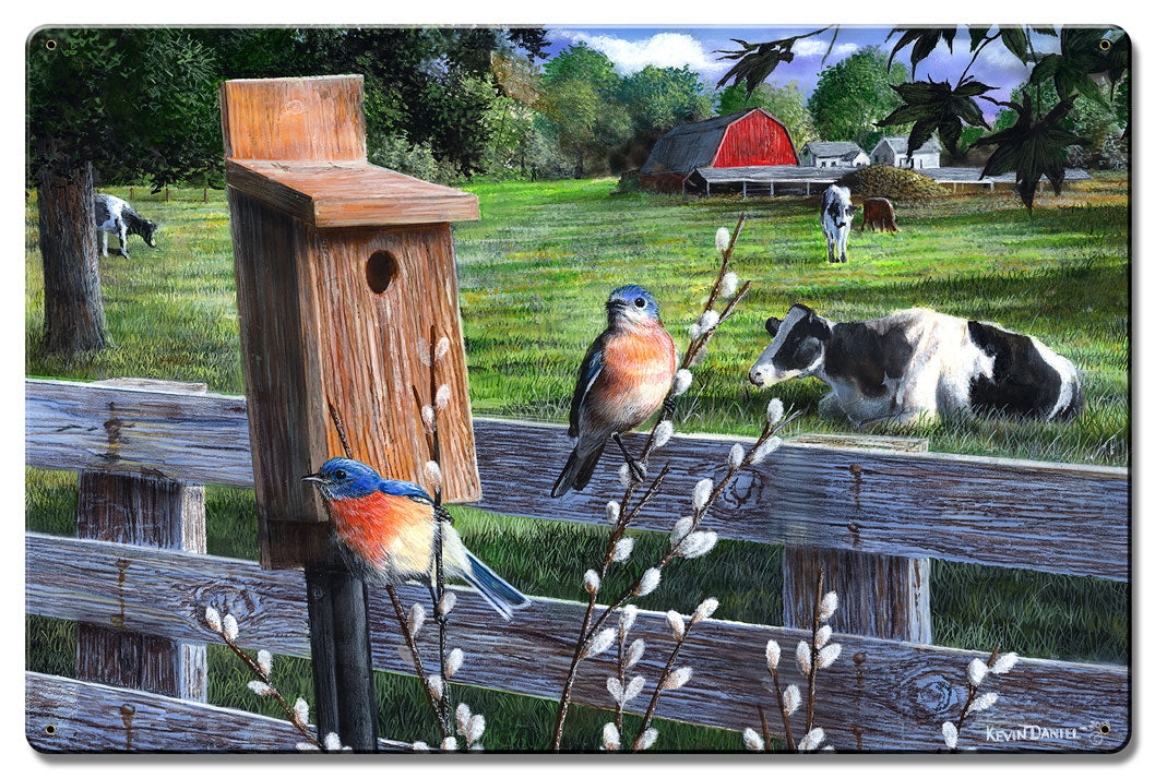 Blue Birds &Amp; Less Cows, Featured Artists/Kevin Daniel Art, Satin, 16 X 24 Inches