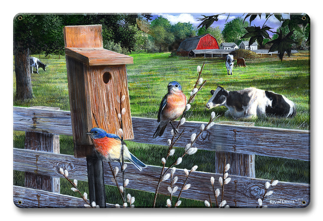Blue Birds &Amp; Less Cows, Featured Artists/Kevin Daniel Art, Satin, 12 X 18 Inches