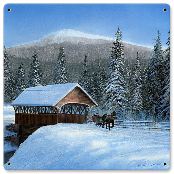 Sleigh By The Bridge, Featured Artists/Kevin Daniel Art, Satin, 12 X 12 Inches
