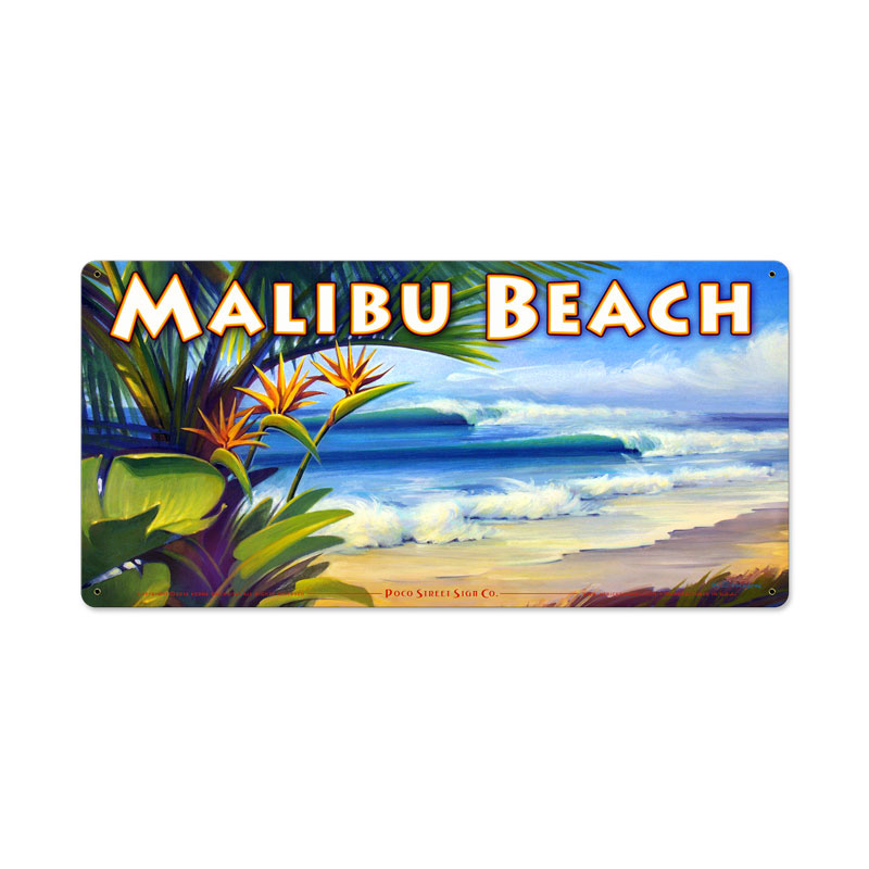 Malibu Beach, Sports and Recreation, Metal Sign, 24 X 12 Inches