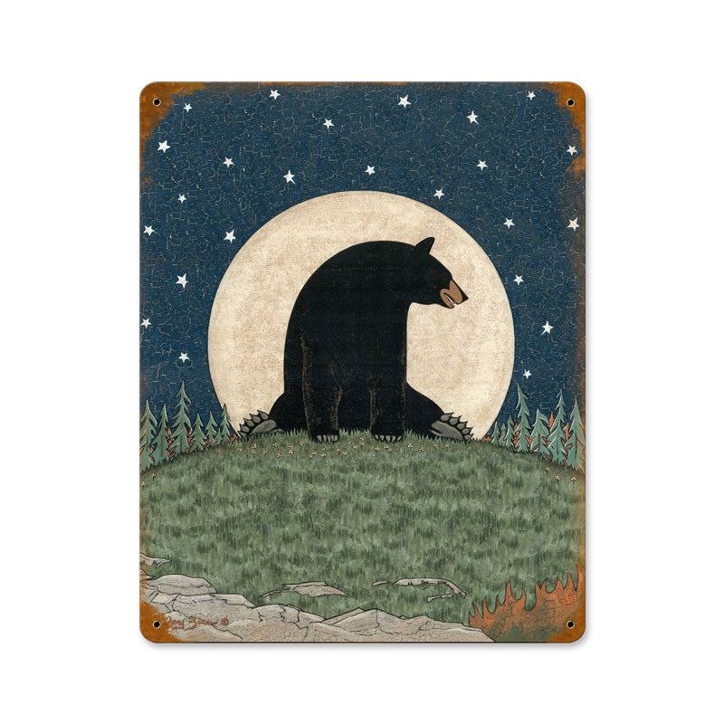 Bear Moon, Home and Garden, Vintage Metal Sign, 11 X 14 Inches