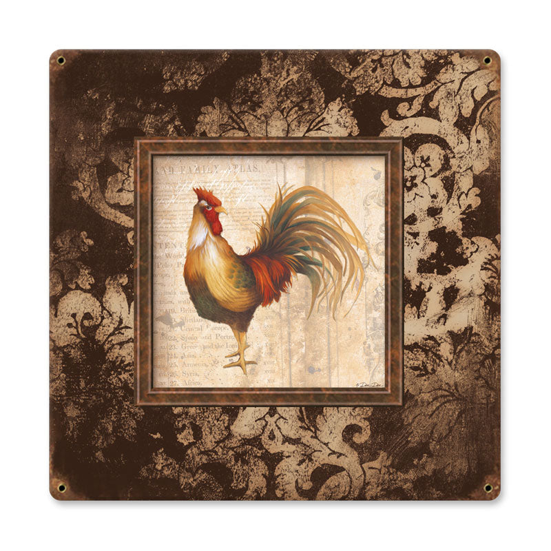 Rooster Square, Home and Garden, Vintage Metal Sign, 18 X 18 Inches