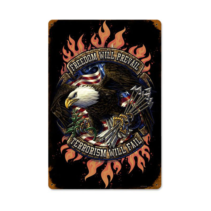 Freedom Will Prevail, Allied Military, Vintage Metal Sign, 12 X 18 Inches