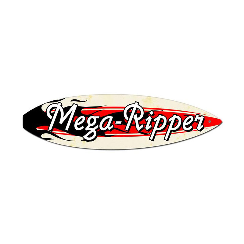 Mega Ripper, Sports and Recreation, Surfboard Metal Sign, 6 X 22 Inches