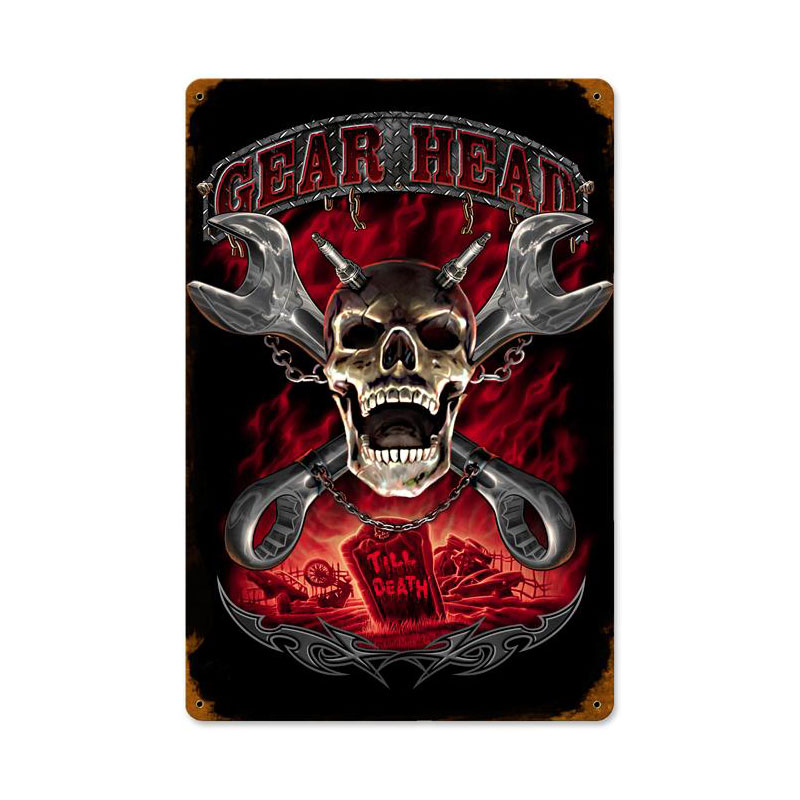 Gearhead, Motorcycle, Vintage Metal Sign, 12 X 18 Inches