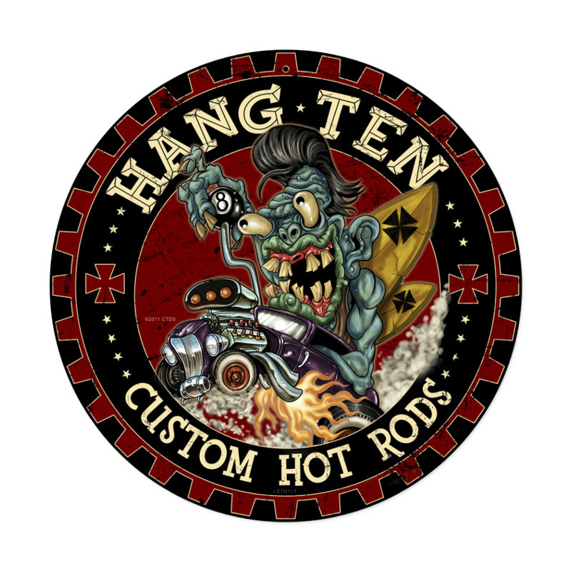 Hot Rod Monster, Automotive, Round Metal Sign, 14 X 14 Inches