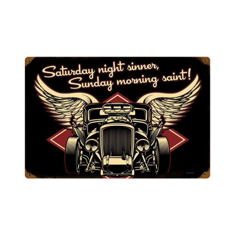 Saturday Night Sinner, Automotive, Vintage Metal Sign, 12 X 18 Inches