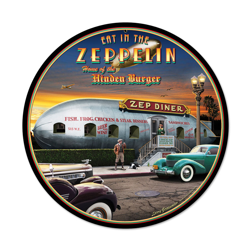 Zep Diner, Automotive, Round Metal Sign, 14 X 14 Inches