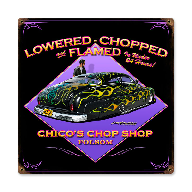 Lowered Chopped, Automotive, Vintage Metal Sign, 12 X 12 Inches