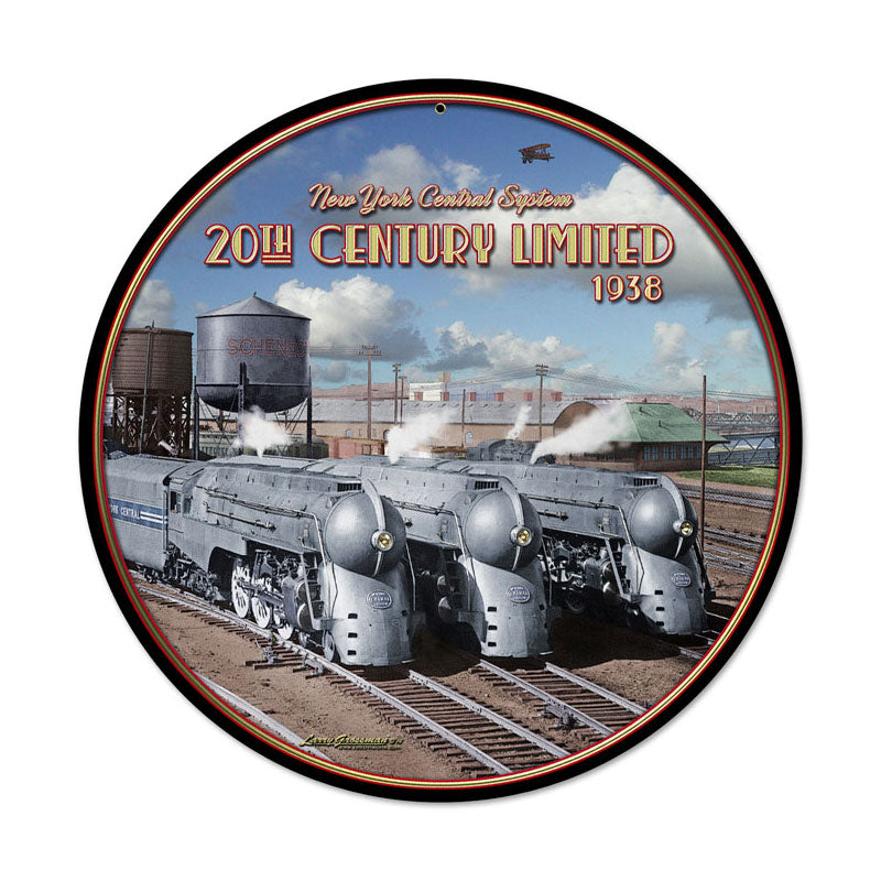 20th Century Trio, Train and Rail, Round Metal Sign, 14 X 14 Inches