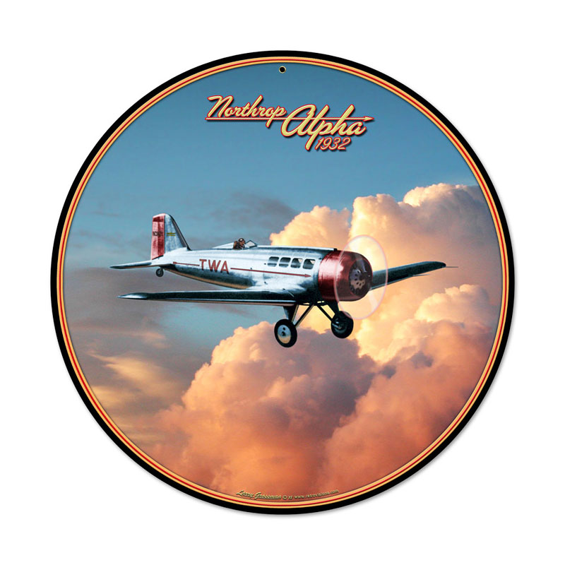 Northrop Alpha, Aviation, Round Metal Sign, 14 X 14 Inches