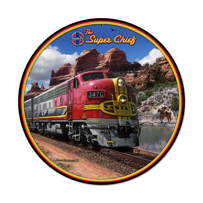 Super Chief, Train and Rail, Round Metal Sign, 14 X 14 Inches