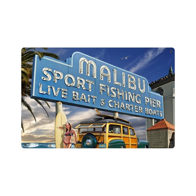 MALIBU PIER, Automotive, Metal Sign, 12 X 18 Inches