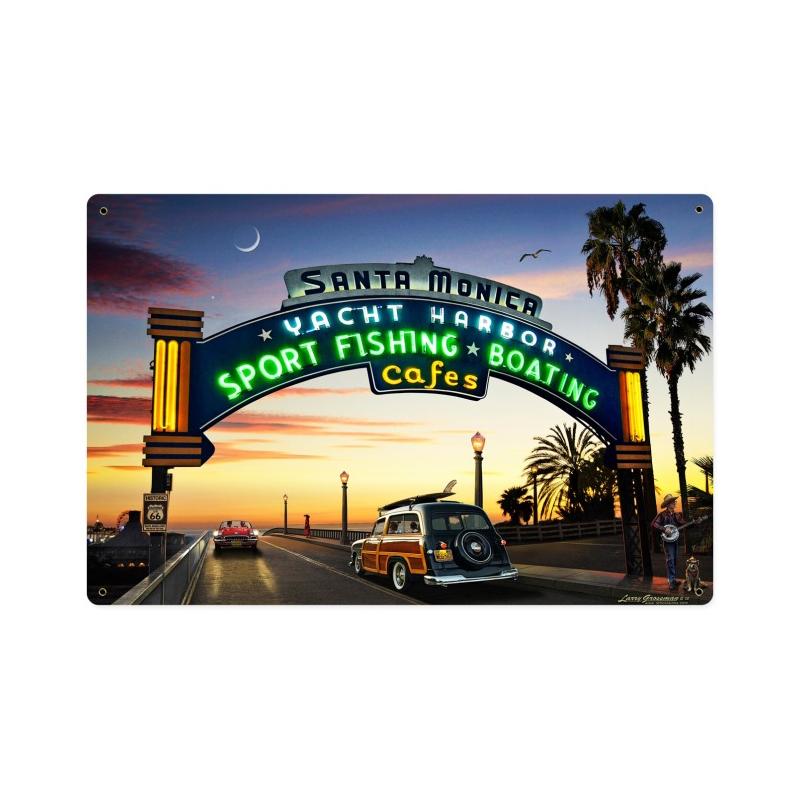 Santa Monica Pier, Automotive, Metal Sign, 12 X 18 Inches