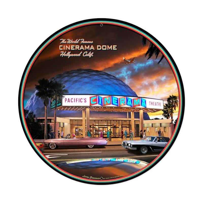 Cinerama Dome, Automotive, Round Metal Sign, 28 X 28 Inches