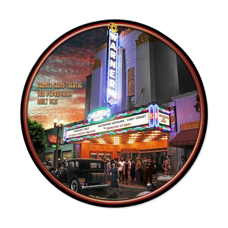 Warner Grand Theatre, Travel, Round Metal Sign, 14 X 14 Inches