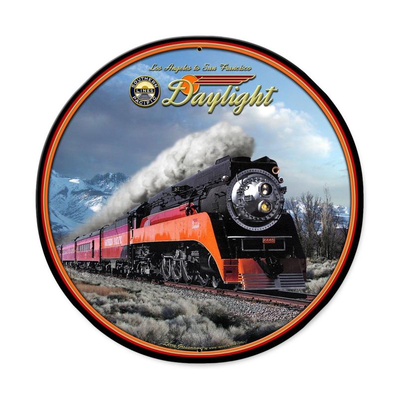 Daylight Winter, Train and Rail, Round Metal Sign, 28 X 28 Inches