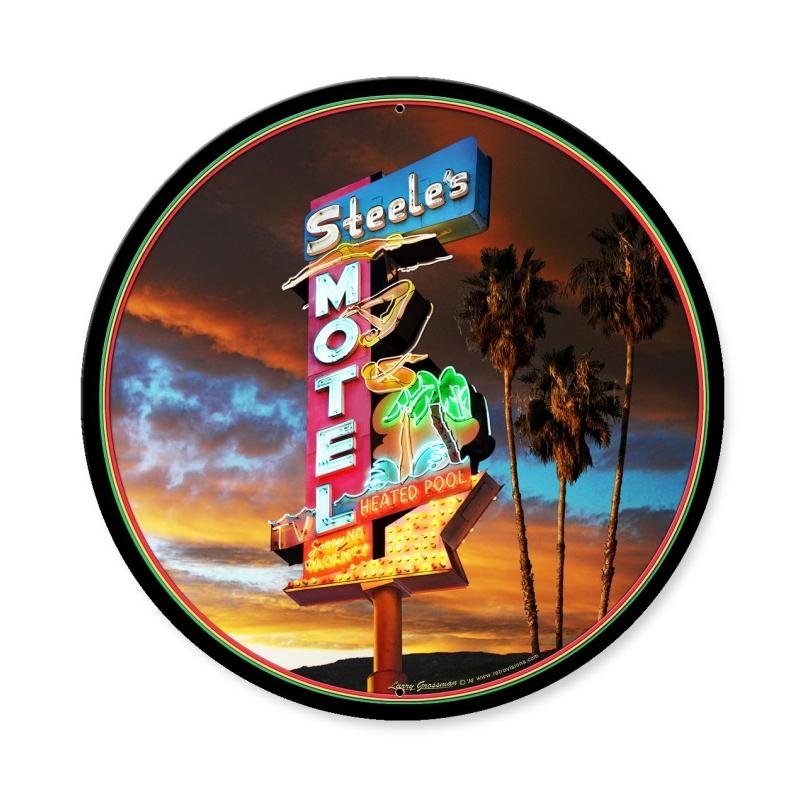 Steels Motel, Travel, Round Metal Sign, 28 X 28 Inches
