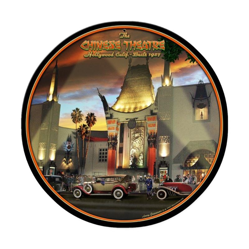 Chinese Theatre, Automotive, Round Metal Sign, 14 X 14 Inches