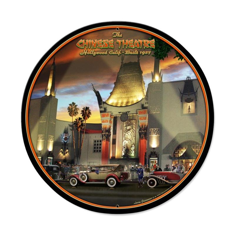 Chinese Theatre, Automotive, Round Metal Sign, 28 X 28 Inches