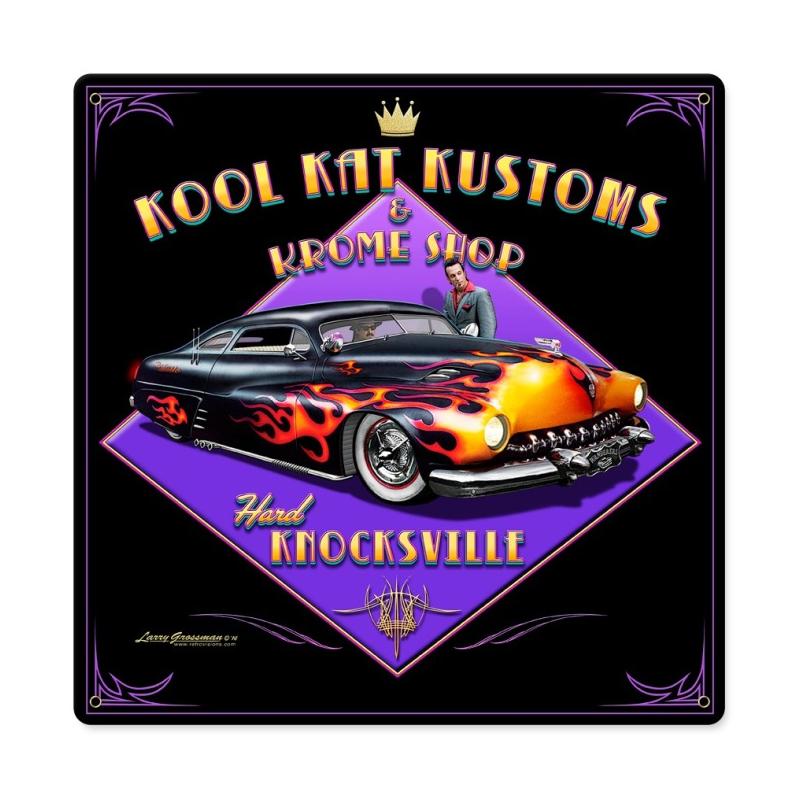Kool Kat Kustoms, Automotive, Vintage Metal Sign, 12 X 12 Inches