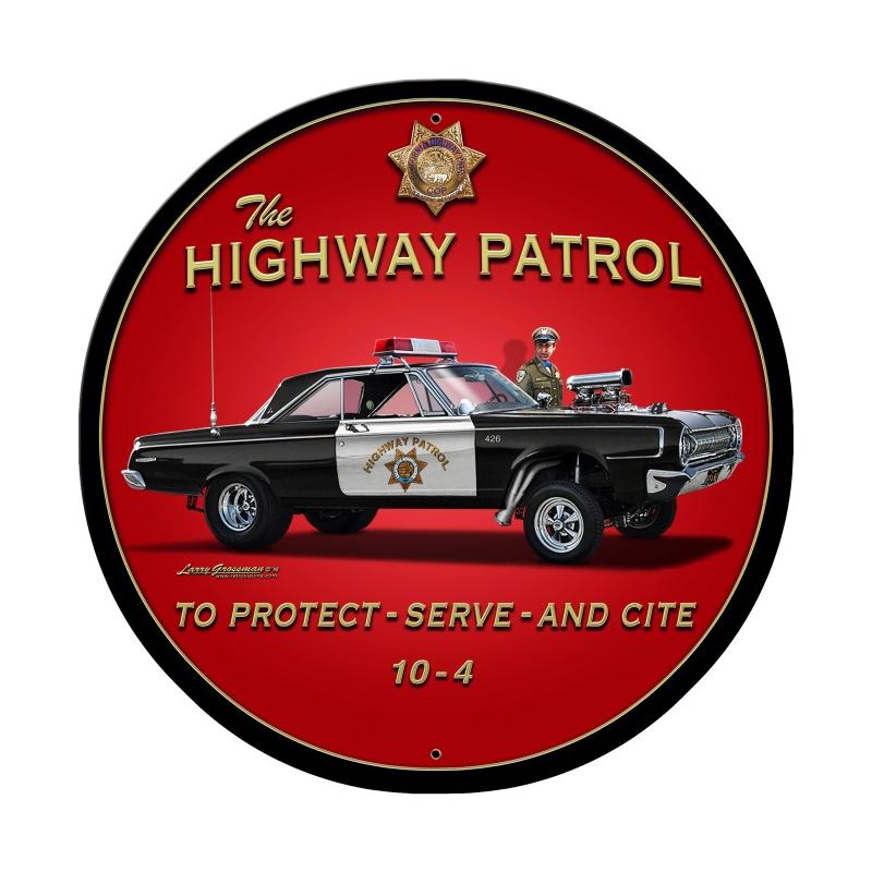 Highway Patrol, Automotive, Round Metal Sign, 28 X 28 Inches