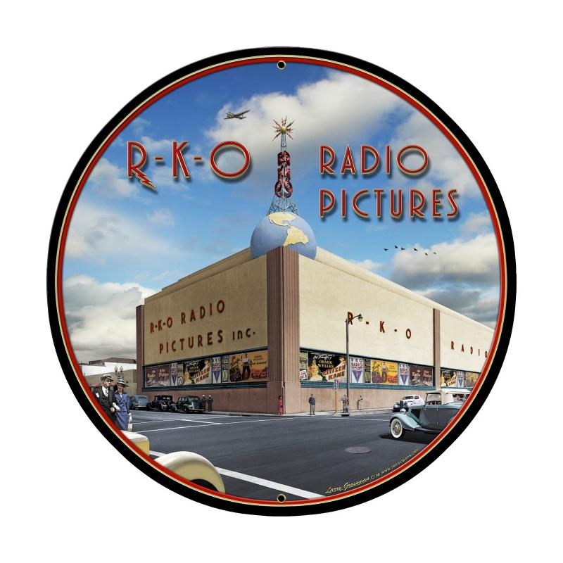 RKO Studios, Travel, Round Metal Sign, 28 X 28 Inches