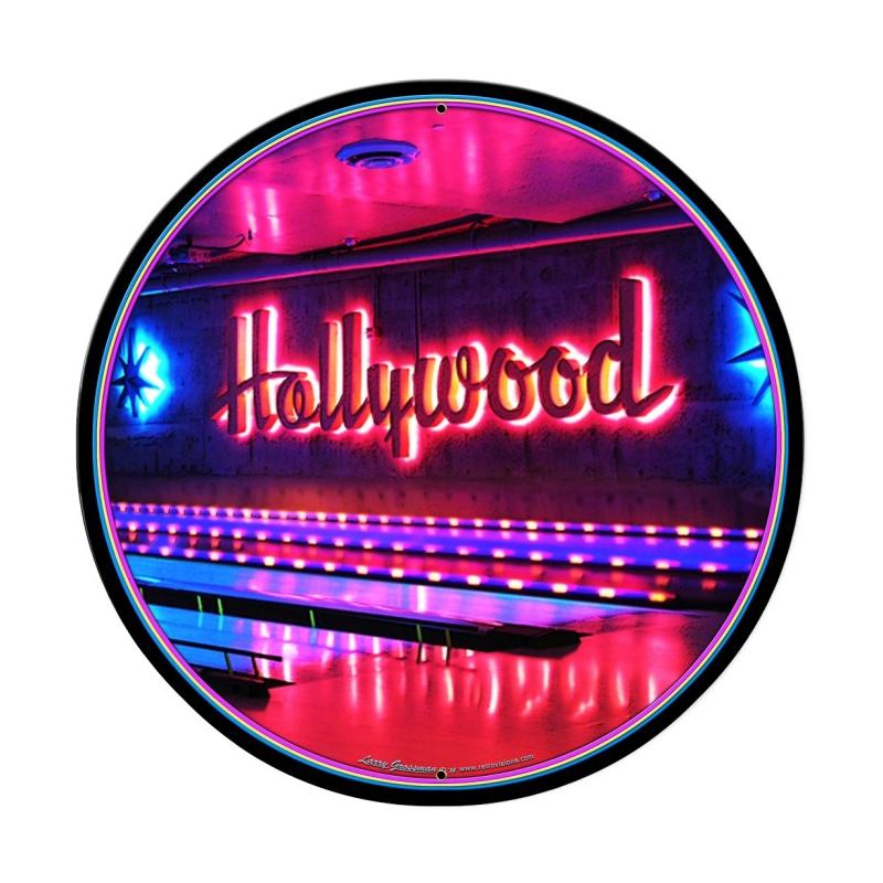 Hollywood, Travel, Round Metal Sign, 28 X 28 Inches