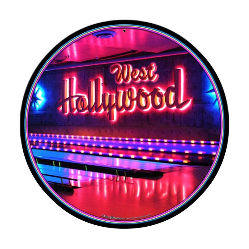 West Hollywood, Travel, Round Metal Sign, 14 X 14 Inches