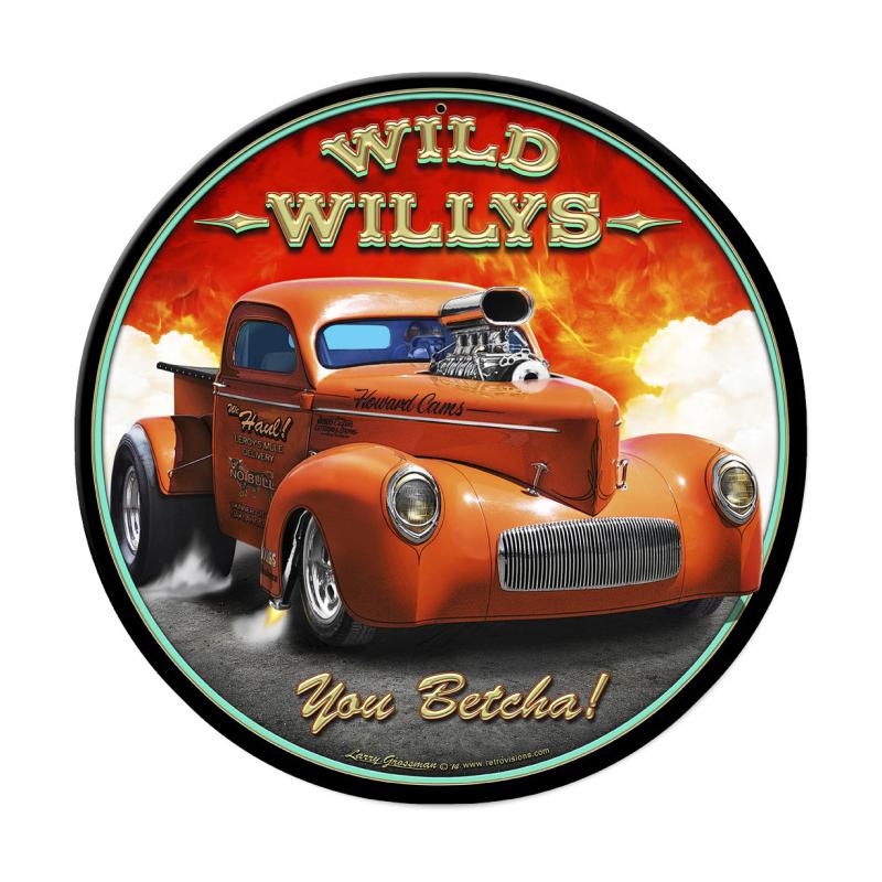 Wild Willys, Automotive, Round Metal Sign, 14 X 14 Inches