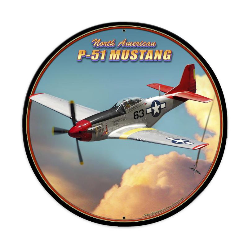 P-51 Mustang, Allied Military, Round Metal Sign, 28 X 28 Inches