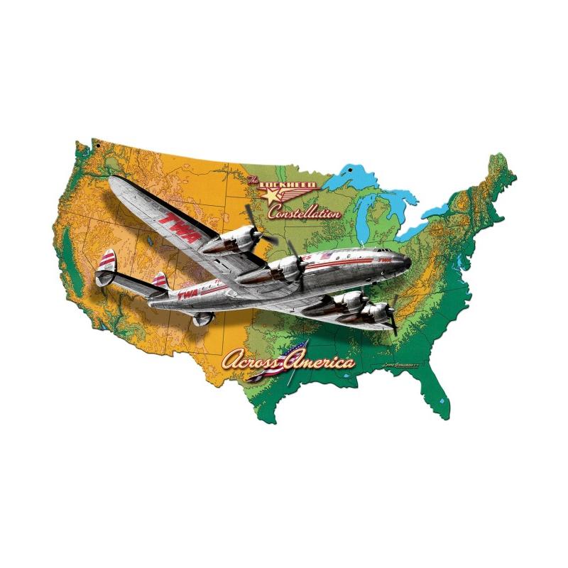 Connie 3D Map, Aviation, Custom Metal Shapes, 25 X 16 Inches