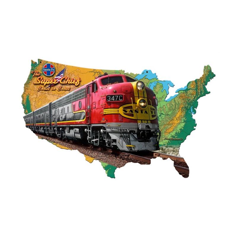Santa Fe 3D Map, Train and Rail, Custom Metal Shapes, 25 X 16 Inches