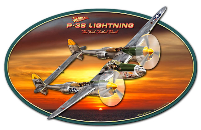 3-D P-38 Plane, Aviation, 3D METAL SIGN, 18 X 13 Inches