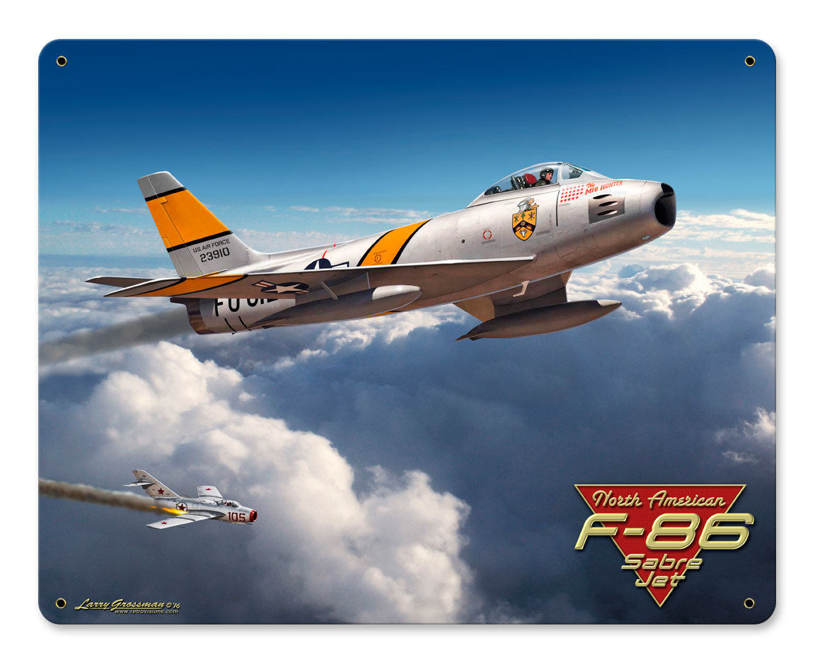 F-86 SABER JET 15X12, Licensed Products/All American Art by Larry Grossman, SATIN METAL SIGN, 15 X 12 Inches