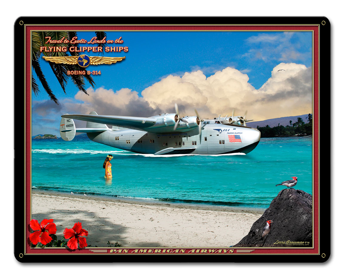 CLIPPER AIRPLANE, Licensed Products/All American Art by Larry Grossman, SATIN METAL SIGN, 15 X 12 Inches