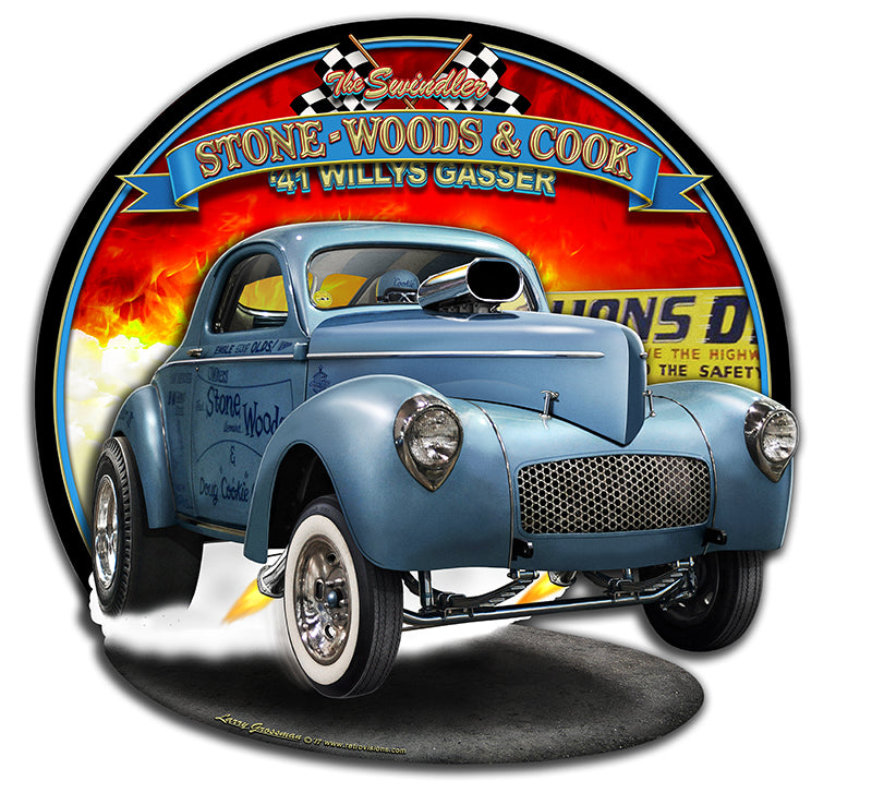 3-D 1941 S.W.C. Willys Gasser, Featured Artists/All American Art by Larry Grossman, Plasma, 19 X 18 Inches
