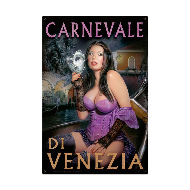 Carnivale Venezia, Pinup Girls, Metal Sign, 24 X 36 Inches