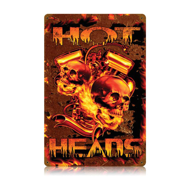 Hot Heads, Motorcycle, Vintage Metal Sign, 12 X 18 Inches