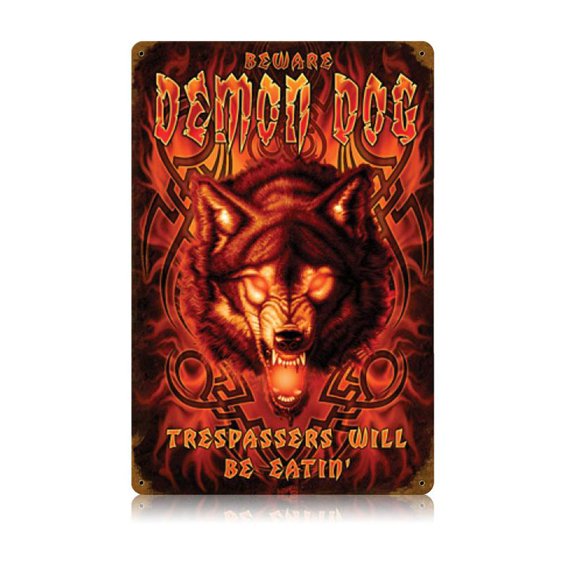 Demon Dog, Motorcycle, Vintage Metal Sign, 12 X 18 Inches