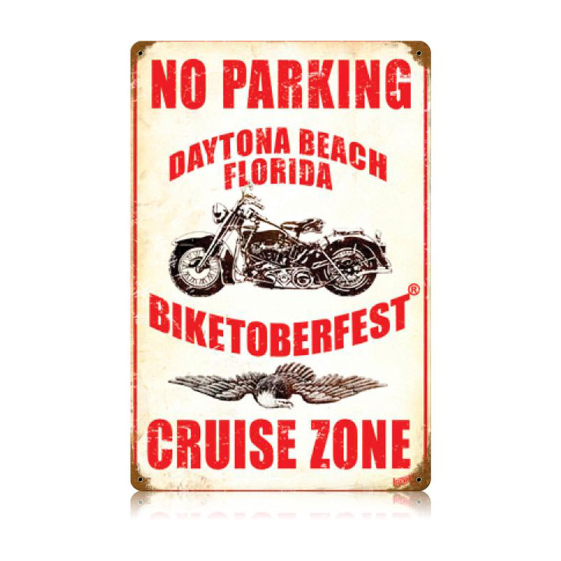 No Parking Cruise Zone, Motorcycle, Vintage Metal Sign, 12 X 18 Inches