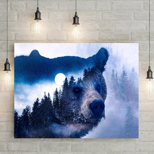 Animals Forest Bear Illustration Canvas Wall Art II